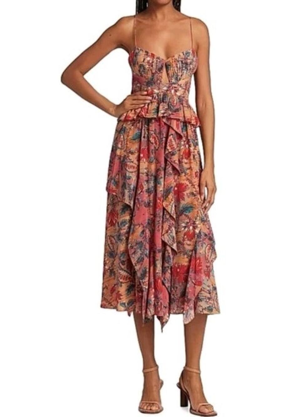 Ulla Johnson Renata Dress In Coral Bloom Midi Summer Size 6